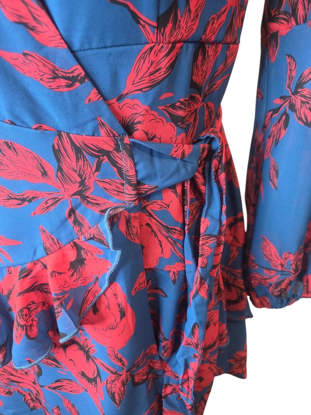 Cupshe Stunning Blue Hot Red Floral Print True Wrap Dress Size Women's Large - Picture 9 of 13